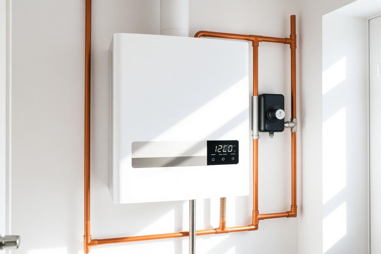 Moderner Gas-Brennwertkessel an einer Wand