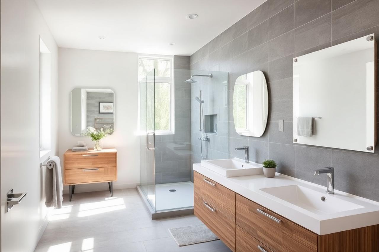Modernes helles Badezimmer mit Dusche